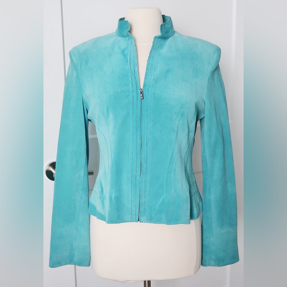 Jones New York Collection Suede Jacket in Turquoise Blue Aqua, Y2K - Picture 3 of 11